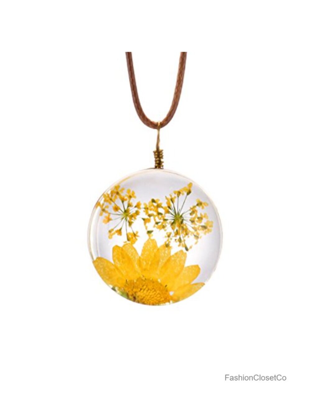 Handmade Pressed Daisy Flower Pendant Necklace Cord Rolo Chain Bezel Set